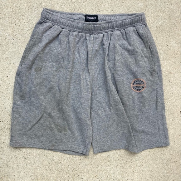 Men's Brixton Shorts Gray Logo DISTRESSED Athletic L Stretch Gym Casual Normcore - Picture 1 of 11